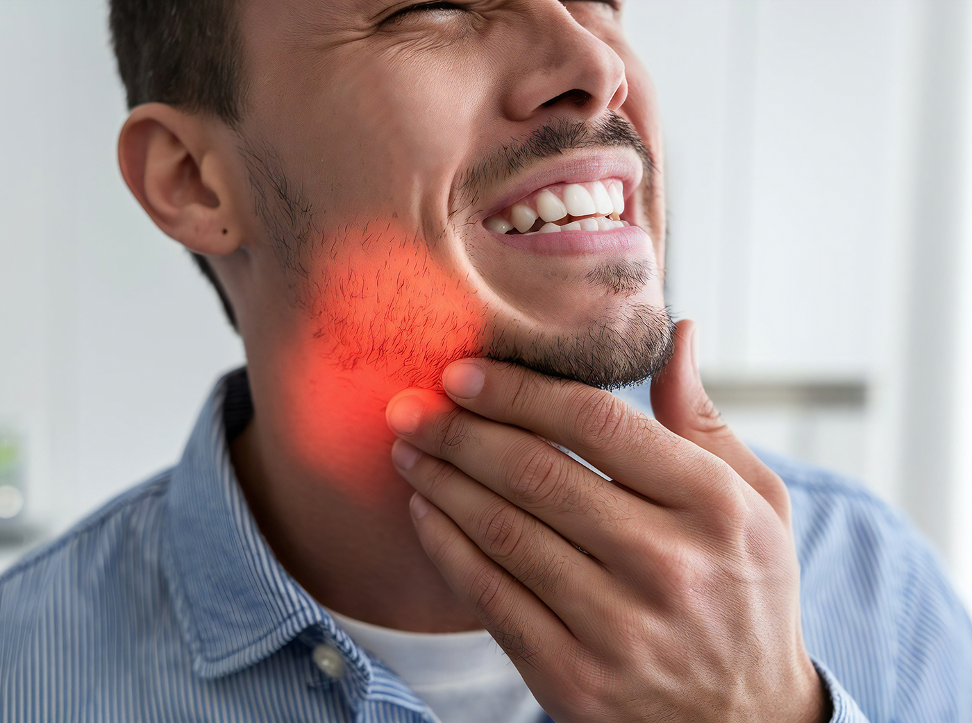 Man suffering jaw pain, facial inflammation or tmj disorder